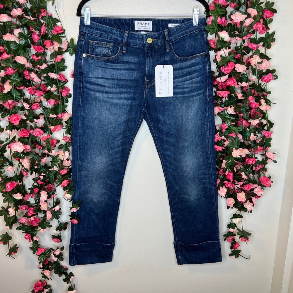 🌹 Frame Denim Le Grand Garçon Boyfriend Blue Cuffed Jeans  Women’s Novello